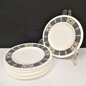Set/8 Wedgwood Bread Plates 6-1/8" Asia Black Bone China Greek Key 1962-1978 MCM